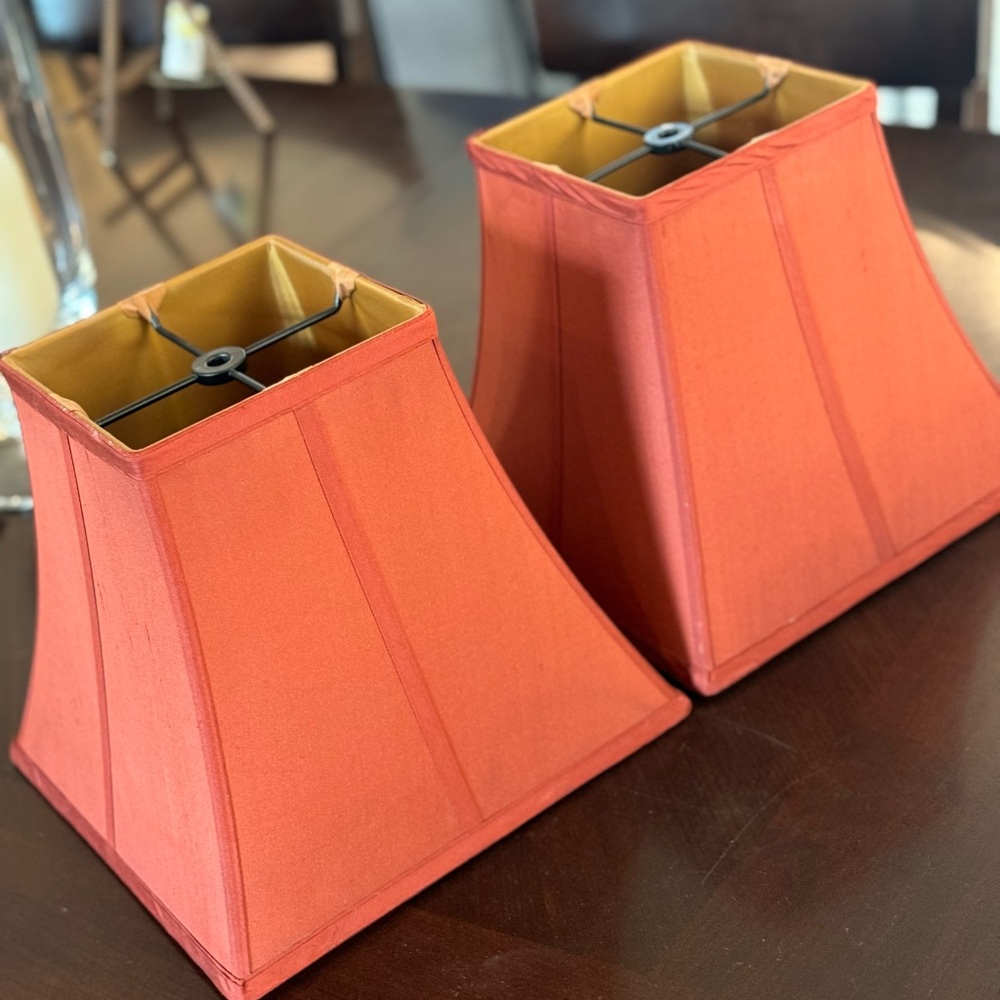 Pair of 10” lampshades red silk finial style